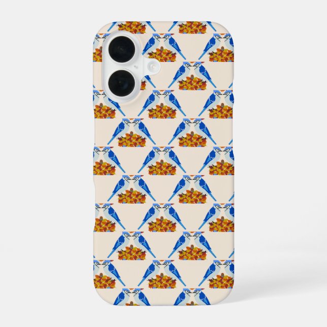 Kissing Blue Jays Fall Wedding Patterned iPhone 16 Case (Back)