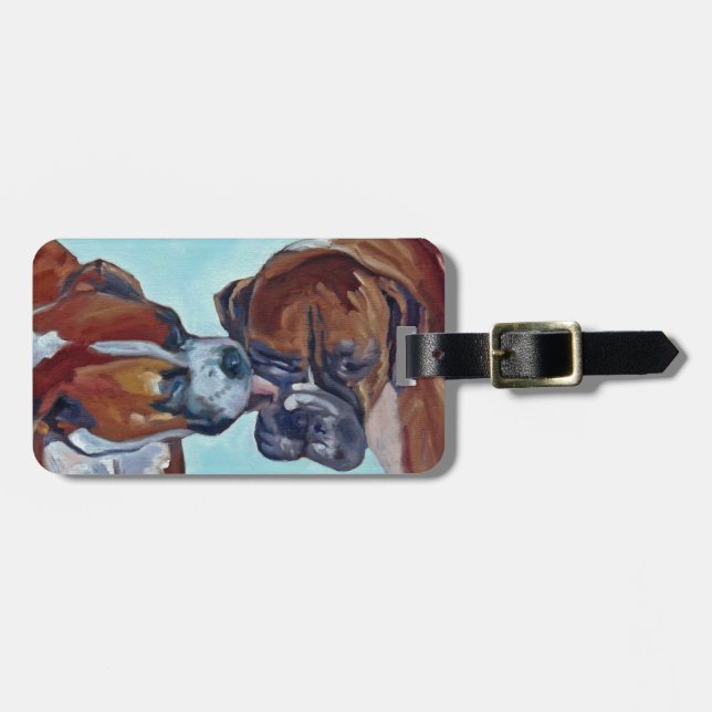 Kissing Boxer Dogs Art Portrait Luggage Tag (Front Horizontal)