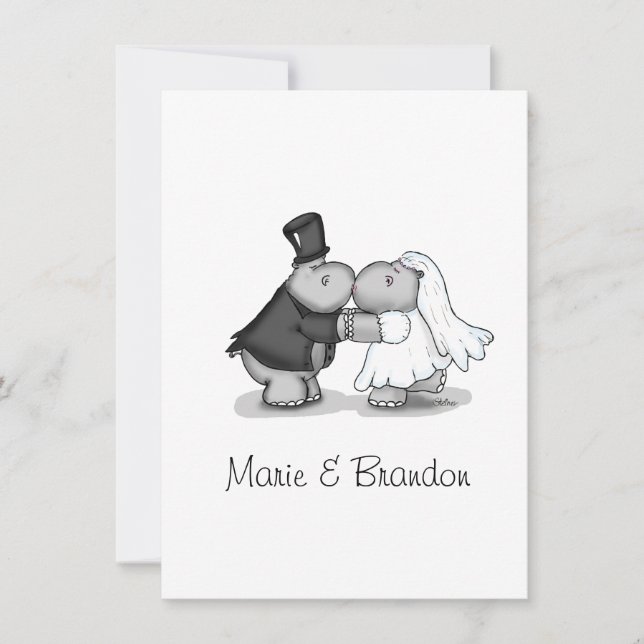 Kissing Bride & Groom Hippos Personalize (Front)
