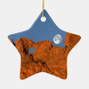 Kissing Camels Rock Formation with Full Moon Ceramic Ornament