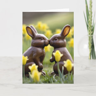 Kissing Chocolate Easter Bunnies Holiday Card