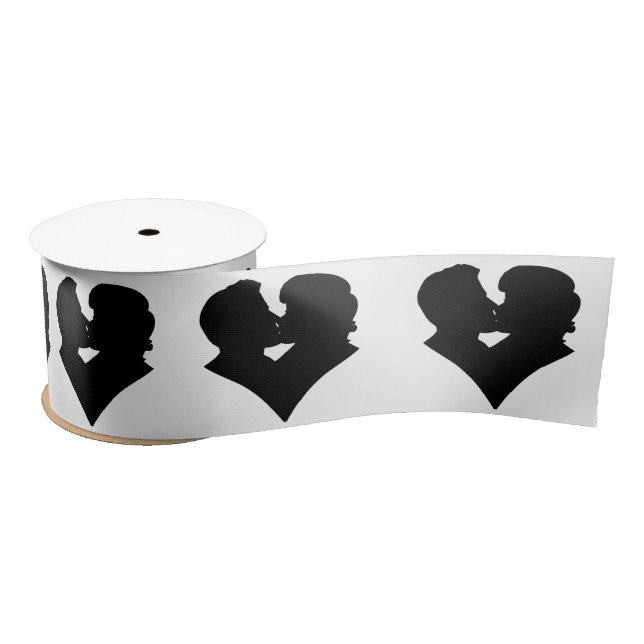 Kissing Couple Silhouette Valentine's Day  Satin Ribbon (Spool)