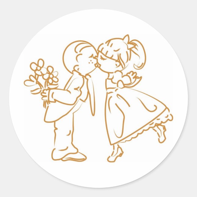 Kissing Couple Sketch Classic Round Sticker (Front)