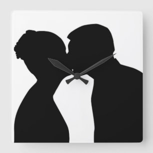 KISSING COUPLE SQUARE WALL CLOCK