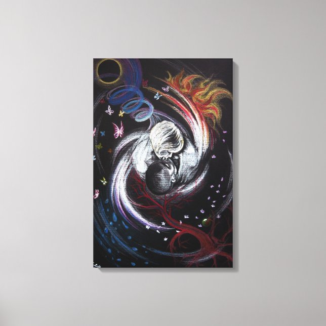 Kissing couple Yin Yang Love Surreal drawing art Canvas Print (Front)