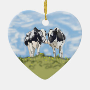 Kissing Cows  Ceramic Ornament