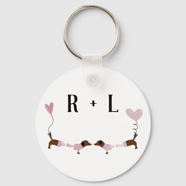 Kissing Dachshunds Sweet Dog Love Custom Name Keychain (Front)