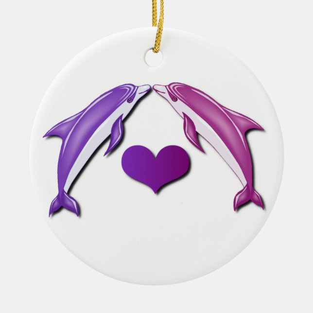 Kissing Dolphins Ornament (Front)