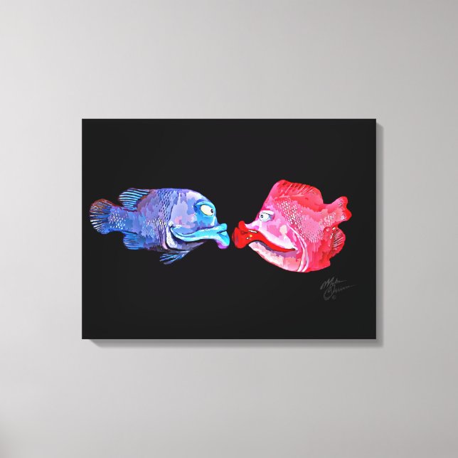 "Kissing Fish" Art by Mike Quinn Canvas Print (Front)