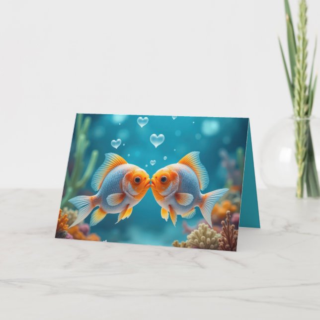 Kissing Fish With Anniversary Heart Bubbles Card (Front)