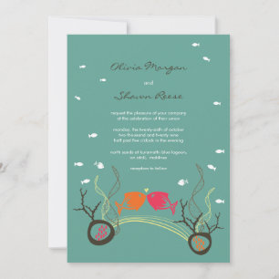 Kissing Fishes Corals Beach Whimsical Cute Wedding Invitation