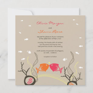 Kissing Fishes Corals Beach Whimsical Cute Wedding Invitation