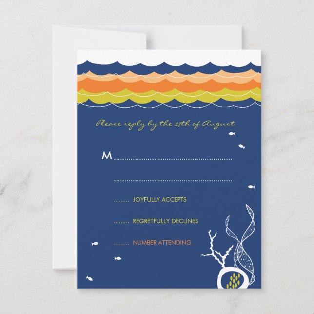Kissing Fishes Corals Beach Whimsical Cute Wedding RSVP Card (Front)