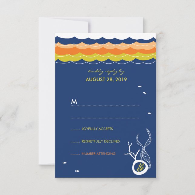 Kissing Fishes Corals Plage Mariage Whimsical RSVP (Devant)