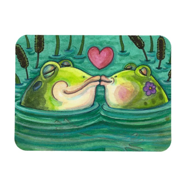 KISSING FROGS COLORFUL & CUTE POND ROMANCE, FUNNY MAGNET (Horizontal)