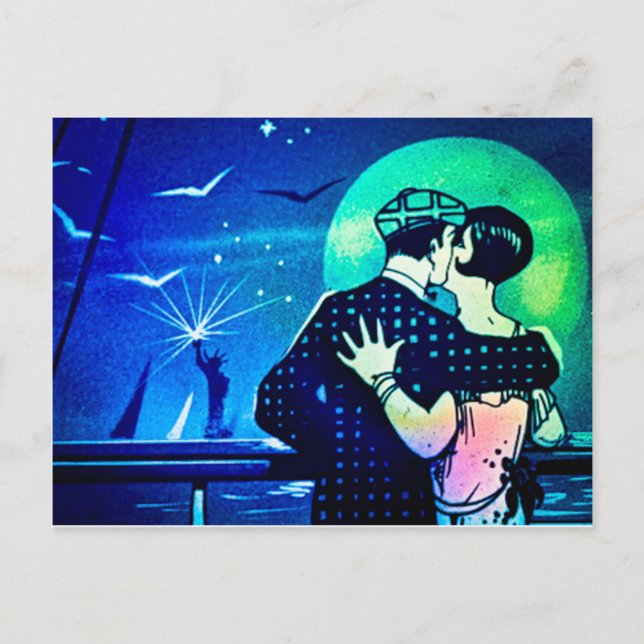 Kissing in the Moonlight at the Statue of Liberty Postcard (Front)