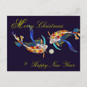 Kissing Koi Merry Christmas & New Year Postcard