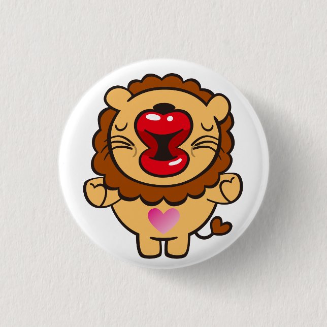 kissing lion 1 inch round button (Front)