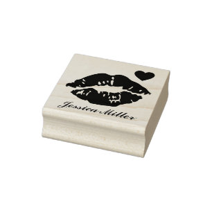 Kissing Lips Custom Name Rubber Stamp
