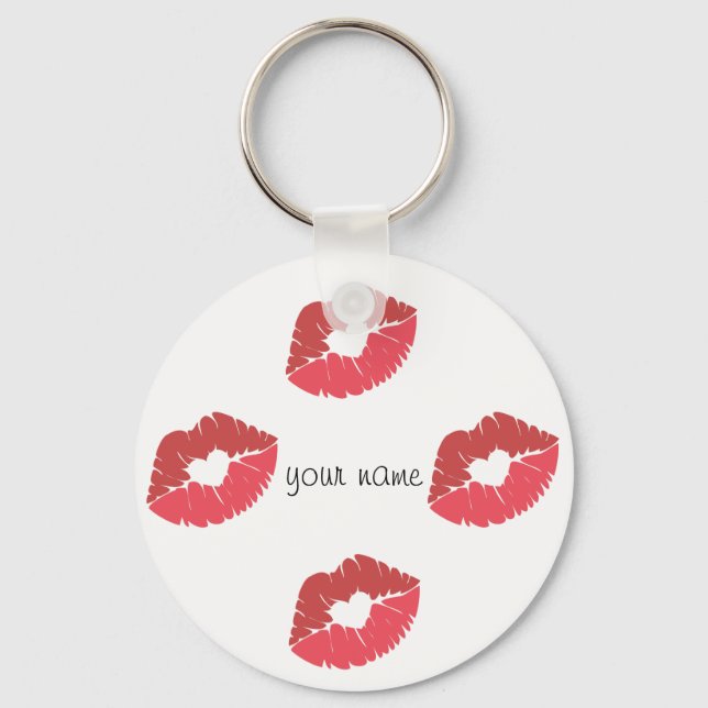 Kissing Lips Emoji  and '' Your Name Here " Keychain (Front)
