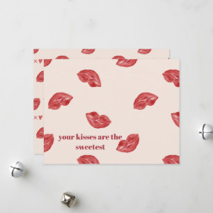 Kissing Lips Red on beige colour large valentine Holiday Card