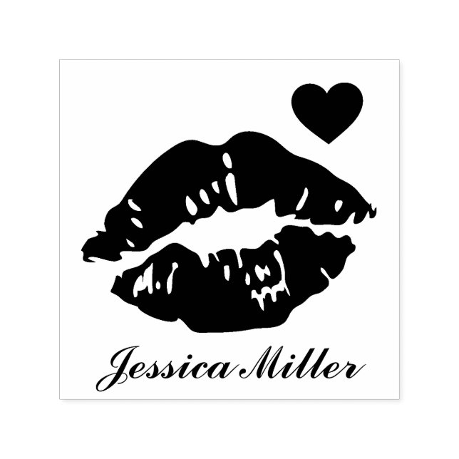 Kissing Lips with Custom Name Signature Self-inking Stamp (Design)