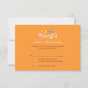 Kissing Love Birds Tangerine Wedding RSVP