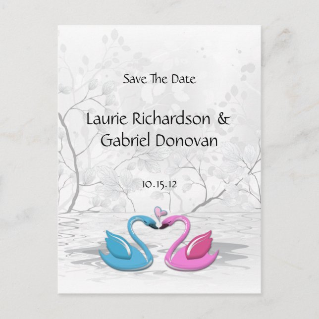 Kissing Love Swans Save The Date Announcement Postcard (Front)
