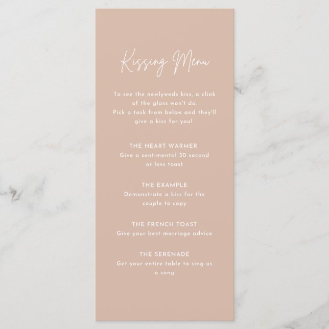 Kissing Menu for Wedding Dinner Activity/Toasts (Front)