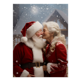 Kissing Mr and Mrs Santa Claus Poster