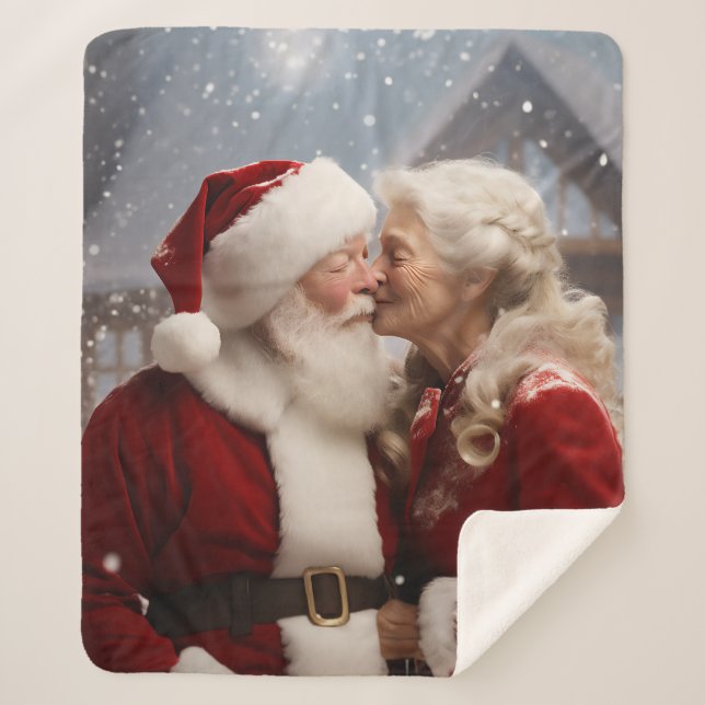 Kissing Mr and Mrs Santa Claus Sherpa Blanket (Front)