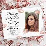Kissing My 20s Goodbye 30th Birthday Party Invitation<br><div class="desc">Elegant 30th birthday party invitations featuring a simple white background,  a photo of the birthday girl,  the funny saying 'kissing my 20s goodbye',  rustic watercolor florals,  shimmery pink faux glitter lipstick marks,  and a editable text template that is easy to personalize.</div>