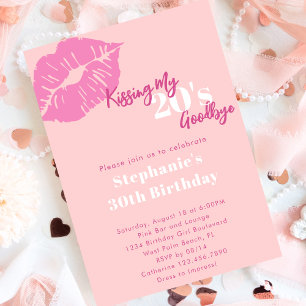 Kissing my 20s Goodbye Blush Pink 30th Birthday Invitation