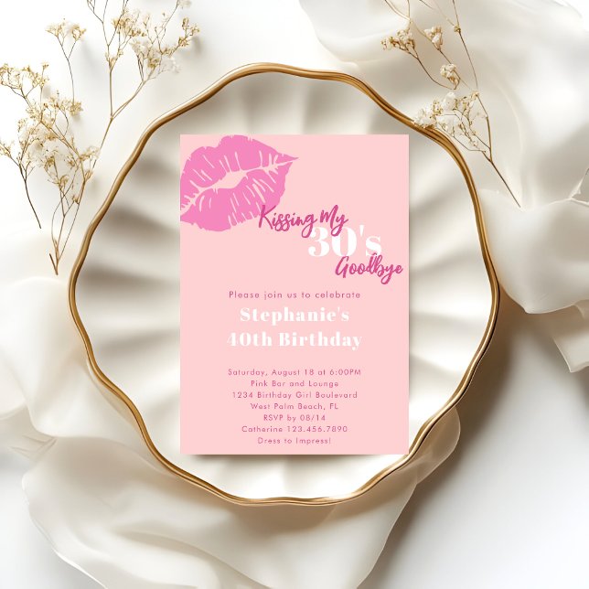 Kissing my 30s Goodbye Blush Pink 40th Birthday Invitation (Creator Uploaded)
