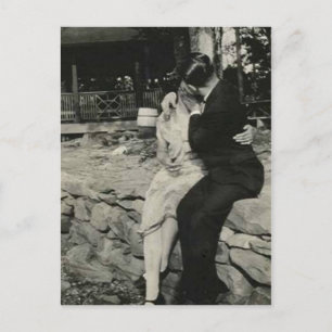 Kissing on the stone wall postcard