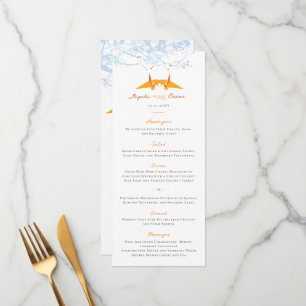 Kissing Orange Paper Cranes Modern Asian Wedding  Menu