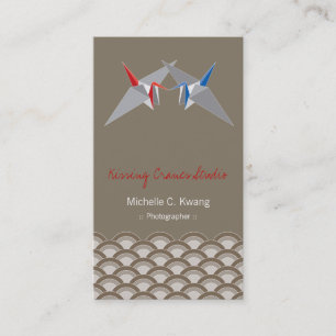 Kissing Origami Paper Cranes & Zen Scallop Pattern Business Card