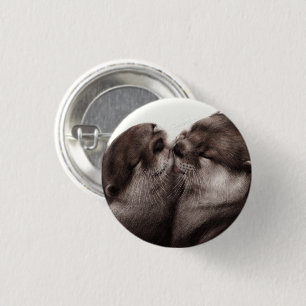 Kissing Otters - Hand Painted Wildlife Art 1 Inch Round Button