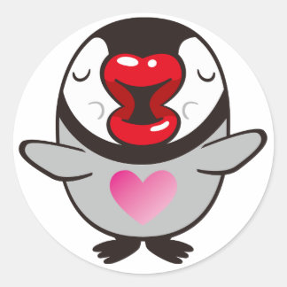 kissing penguin classic round sticker