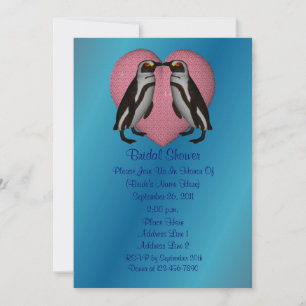 Kissing Penguins Heart Cute Bridal Shower  Invitation