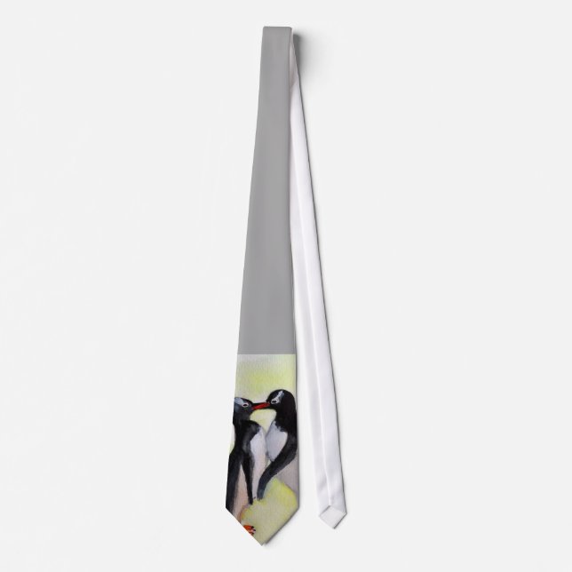 Kissing Penguins Watercolor  Tie (Front)