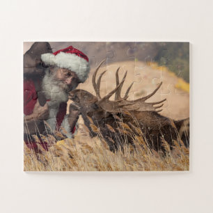 Kissing Père Noël et Moose Puzzle