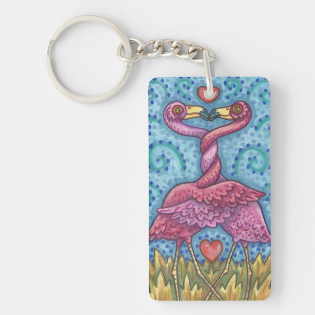 KISSING PINK FLAMINGOS KEYCHAIN Customize (Front)