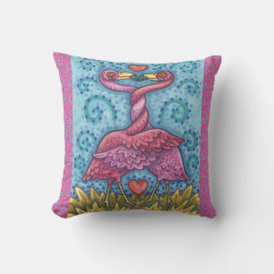 KISSING PINK FLAMINGOS THROW PILLOW