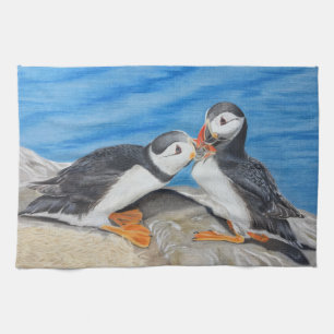 Kissing Puffins Kitchen Towel