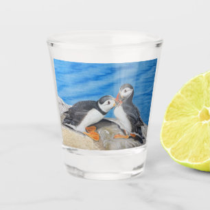 Kissing Puffins Shot Glass