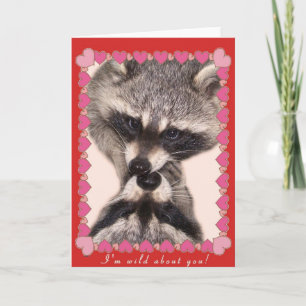Kissing Raccoons Holiday Card