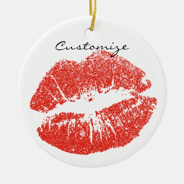 Kissing Red lips Thunder_Cove Ceramic Ornament (Front)