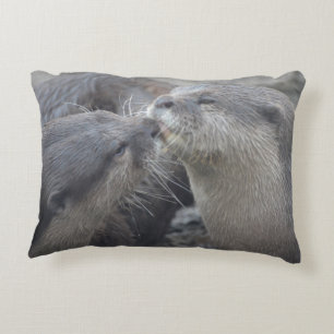 Kissing River Otters Decorative Pillow