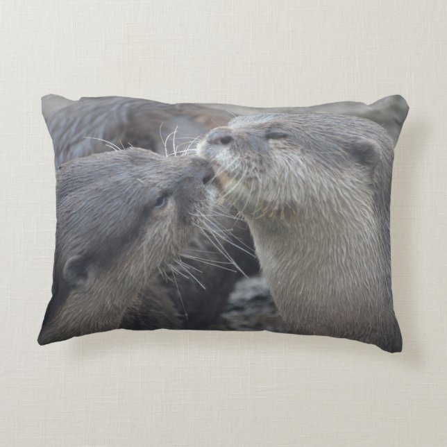 Kissing River Otters Decorative Pillow (Back)
